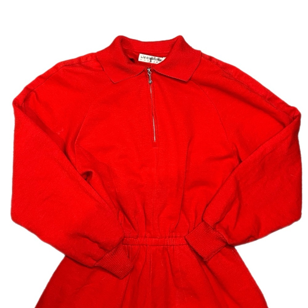 Vintage Liz Claiborne Vibrant Red Long Sleeve Dress - Picture 5 of 12